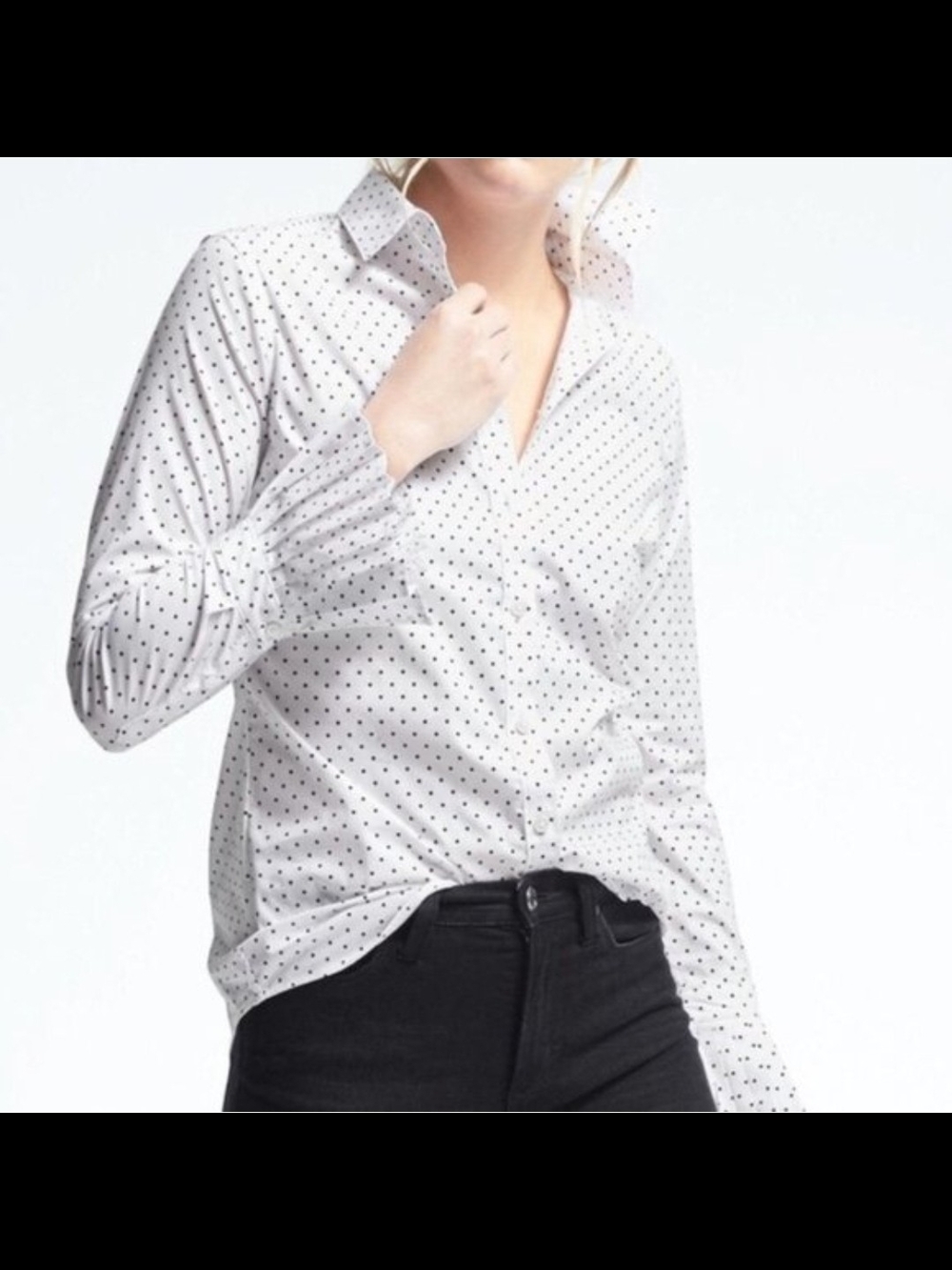 Banana Republic White Button-Down Shirt with Black Polka Dots
